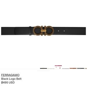 Salvatore Ferragamo Black and Gold Logo Belt